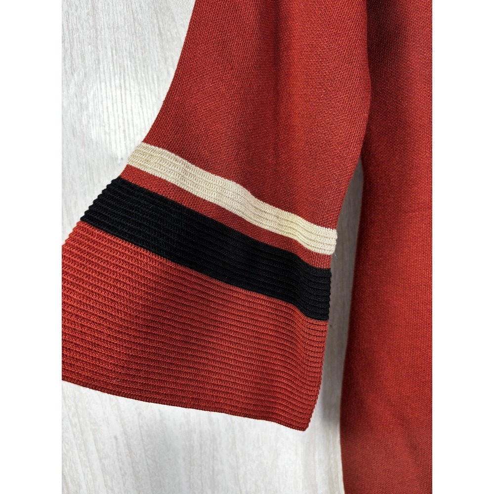 Sandra Darren Sweater Dress Womens M Rust Striped Knit Fit Flare Retro Chic - Picture 6 of 8